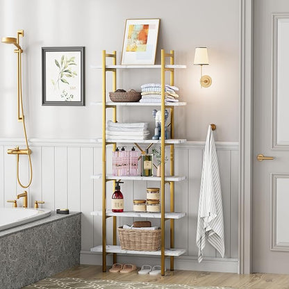 6 Tiers Bookshelf Organizer White Faux Marble Shelf, Modern Open Display - Image 6