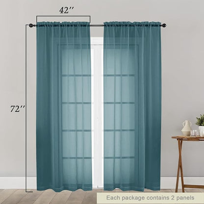 Dusty Blue Sheer Curtain for Bedroom Living Room 72 Inches Long 2 Panels Set - Image 2