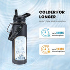Insulated Water Bottle 40 oz, Triple Wall Vacuum Stainless Steel (Cold for 48 Hrs), Leak Proof & Non-BPA, Modern Water Flask Jug with Paracord Handle & Straw Spout Lids, Dark Grey