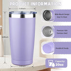 20 oz Tumbler with Lids and Straws, Stainless Steel Insulated Coffee Tumbler, Double Wall Vacuum Insulated Travel Mug Cup, Leakproof Thermal Coffee Cup for Hot and Cold Drinks (light purple)