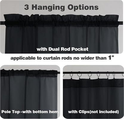 Chyhomenyc Black Sheer Window Curtain Panels 54 Inch 2 Panels, Light Filtering - Image 2