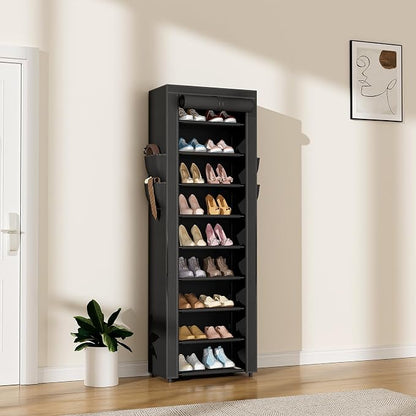 LANTEFUL Narrow Shoe Rack with Cover 10 Tier Tall Shoe Rack Organizer Large - Image 2