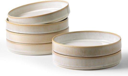 famiware Star 8.25" Pasta Bowls, Large Dinner Bowls Set of 6, Salad Bowl Plates, Shallow Bowls for Eating, Cappuccino White