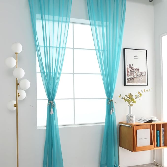 SpaceDresser Sheer Voile Window Treatment. Rod Pocket Curtain Panels - Image 2