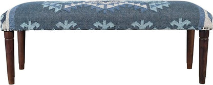 LR Home Blue/Ivory Handmade Upholstered Bench - Image 3