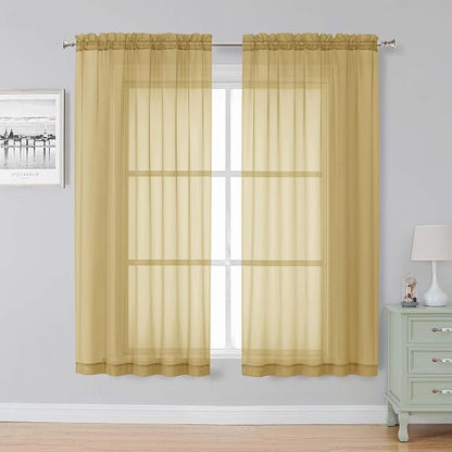 Simplebrand Gold Sheer Curtains, 2 Panels Set by Simplebrand
