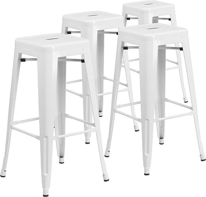 Flash Furniture Lily 4 Pack Commercial Grade 30" High Backless White Metal by FlashFurniture