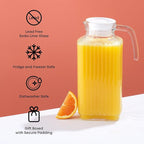 JoyJolt 60oz Glass Pitcher with Lid (2 Lids) - Beverage Serveware and Storage Container for Cold Drinks and Liquids. Juice Container, Water Jug, Fridge Pitcher for Iced Tea or Milk