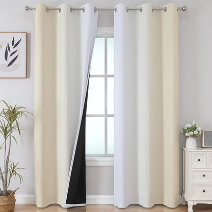 Beige and Grayish White Ombre Blackout Curtains Living Room 84 Inches Long | by ESTELARTEXTILER