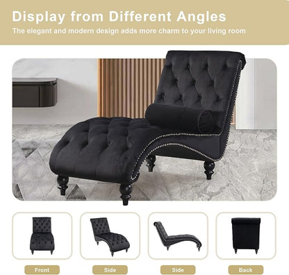 Chaise Lounge Indoor, Velvet Upholstered Lounge Chair Button-Tufted Armless - Image 6