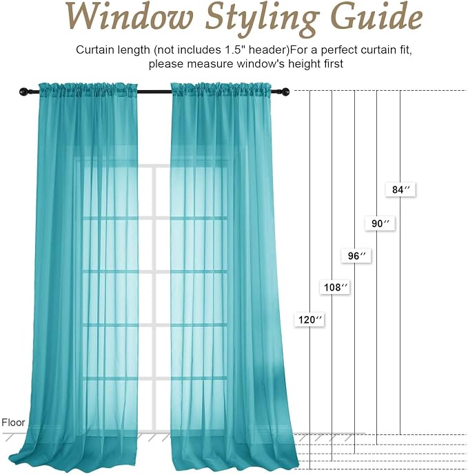 Turquoise Sheer Curtains 120 Inches Long 2 Panels Set, 59 Inch Extra Wide Soft - Image 7