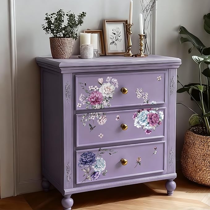 Floral Vintage Rub on Transfer for Furniture Large Flower UV DTF Transfer by Flortlias
