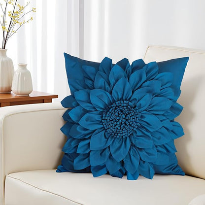 Navy Blue Accent Flower Decorative Throw Pillow Covers - Image 6