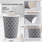 Lamosi Coffee Cups 12 oz 180 Pack, Disposable Paper Coffee Cups, Disposable Cups,12 oz Hot Cup,12oz Paper Insulated Cup for Cold Hot Drinks (No Lids)