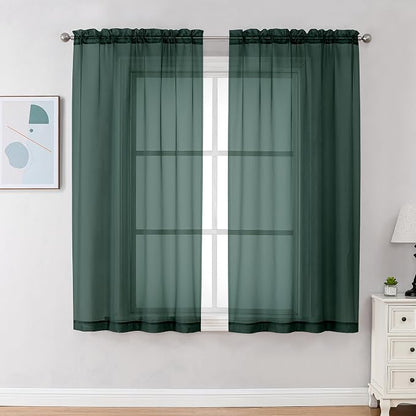 Chyhomenyc Hunter Green Sheer Curtains 54 Inch Long 2 Panels Set, Short Voile by Chyhomenyc
