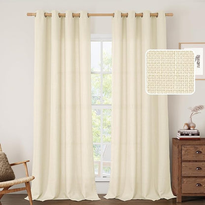 Sheer Linen Curtains 90 Inch for Living Room 2 Panels, Light Beige | Neutral by LAMIT