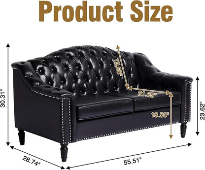 LEVNARY Chesterfield Loveseat Leather, Upholstered Sofa - Image 2