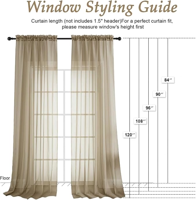 Taupe Sheer Curtains 120 Inches Long 2 Panels Set, 59 Inch Extra Wide Soft Airy - Image 2