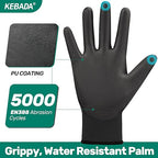 Kebada W1 Work Gloves for Men and Women, PU Coated Safety Gloves with Grip, Touchscreen, Ideal for Warehouse Package Handling, Construction, Gardening, Black X-Large
