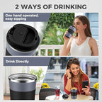 Volhoply 13 oz Stainless Steel Insulated Travel Coffee Mug with Fip Lid Bulk 8 Pack,Reusable Double Wall Vacuum Metal Coffee Cup,Portable Leak Proof Thermal Tumbler for Hot & Cold Drinks(Gray,8)