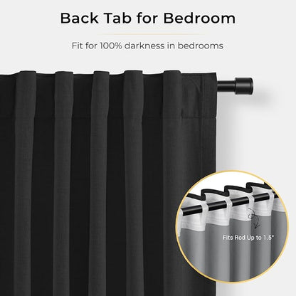 INOVADAY Linen Textured 100% Blackout Sliding Door Curtains 102x108 Black | 1 - Image 6