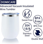 DOMICARE Stainless Steel Wine Tumbler Bulk with Lid, Personalized White Insulated Tumblers Set, 12oz Travel Coffee Cups Pack of 8