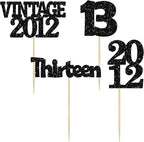 Gyufise 24Pcs 13th Birthday Cupcake Toppers Glitter Thirteen Vintage 2012 Official Teenager 13 Cupcake Picks 13 Years Birthday Cake Decorations for Happy 13th Anniversary Party Supplies Black