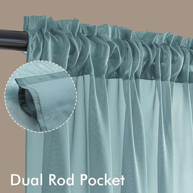 MIULEE Dusty Blue Sheer Curtains 90 Inches Long 4 Panels 42 x 90 Inches | Light - Image 3