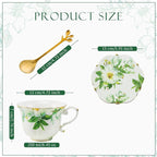 TATSUMI Country Roses Bone China Tea Cup and Saucer Set, 3 Pieces, Vintage Style, For Women and Tea Parties(Green,1 Set)