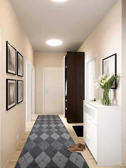 Custom Length Hallway Runner Rug, Slip Resistant, Squares Anthracite, 26 Inch X - Image 3