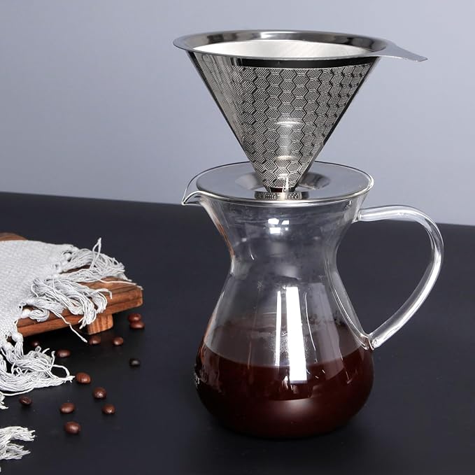 Coffee Strainer, V60 Pour Over, 18/10 Stainless Steel Laser Coffee Dripper, Fine Mesh Double Layer Metal Cone Filter, Colador De Cafe, Coffee Maker 1-4 Cup