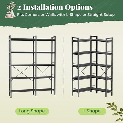 Huuger 5 Tier Bookshelf, L Shaped Corner Bookshelf - Image 9