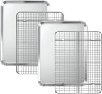 Baking Sheet with Cooling Rack Set [2 Sheets + 2 Racks], Deedro Stainless Steel Cookie Half Sheets Baking Pan Oven Tray with Rack, 16 x 12 x 1 Inch, Heavy Duty, Non-toxic, Dishwasher Safe