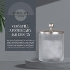 Glass Jar with Metal Lid for Bathroom Organization, Clear Apothecary Jar for Cotton Balls, Q Tips, and Small Accessories, Stylish Bathroom Storage Container Nickel, Clear