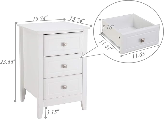 Bonnlo White Nightstand with 3 Drawers, Modern Night Stand - Image 3