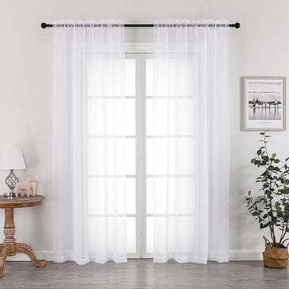 White Sheer Curtains 90 Inches Long 2 Panels by OVZME