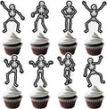 Dancing Skeleton Halloween Cupcake Toppers 48PCS Black Skull Party Cake Decorations Skeleton Cupcake Picks Halloween Birthday Party Decorations for Horror Theme Party Baby Shower Supplies