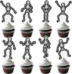 Dancing Skeleton Halloween Cupcake Toppers 48PCS Black Skull Party Cake Decorations Skeleton Cupcake Picks Halloween Birthday Party Decorations for Horror Theme Party Baby Shower Supplies