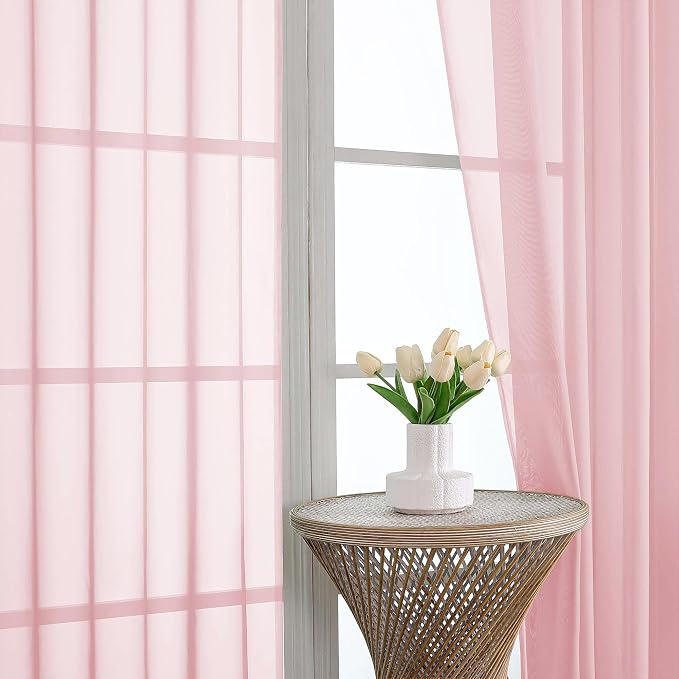 Blush Pink Sheer Curtains 120 Inches Long 2 Panels Set, 59 Inch Extra Wide Soft - Image 3