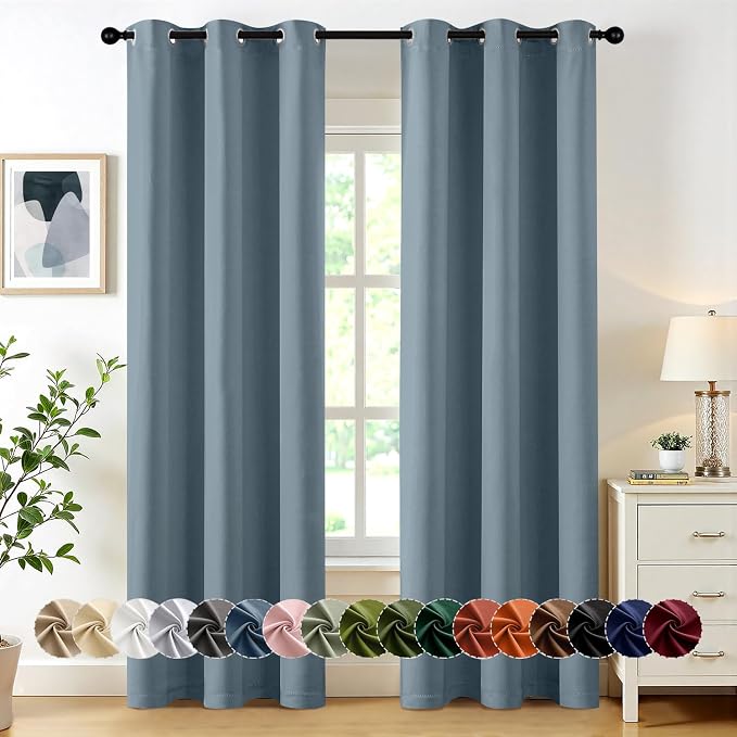MIULEE Blackout Curtains for Bedroom 2 Panel 40 x 72 Inch Long Greyish Blue | by MIULEE