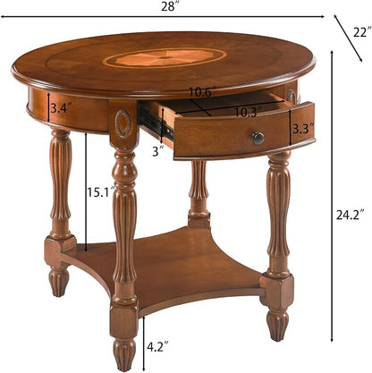 Solid Wood Oval End Table with Drawer and Shelf - Image 2