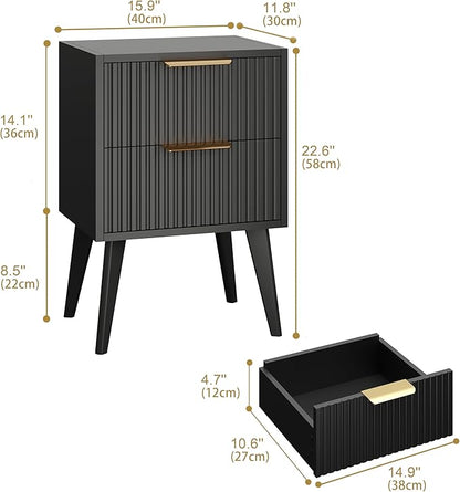 YAUKOMEL Small Black Night Stand, Mid Century Modern Bedside Table, Nightstand - Image 3