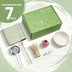 7-Pcs Matcha Whisk Set - Ceramic Matcha Set Includes Bowl,Whisk,Holder,Bamboo Scoop,Scoop Rest,Sifter & Tea Towel – Japanese Traditional Tea Kit for Beginners & Tea Lovers (Gradient Pink)