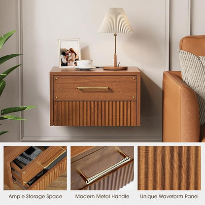 JOINICE Floating Nightstand Set of 2, Mid Century Modern Wall Mounted Bedside - Image 3