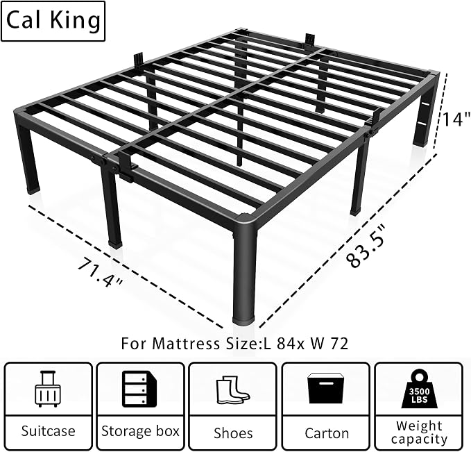 ROIL 14 inch California King Size Bed Frame Metal Platform No Box Spring Needed - Image 3