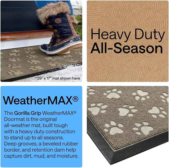 GORILLA GRIP 100% Waterproof All-Season WeatherMAX Doormat, US Designed Natural - Image 3