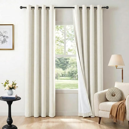 100% Blackout Linen Textured Curtains 72 Inch Long, Light Blocking, Thermal by 100BlackoutShield