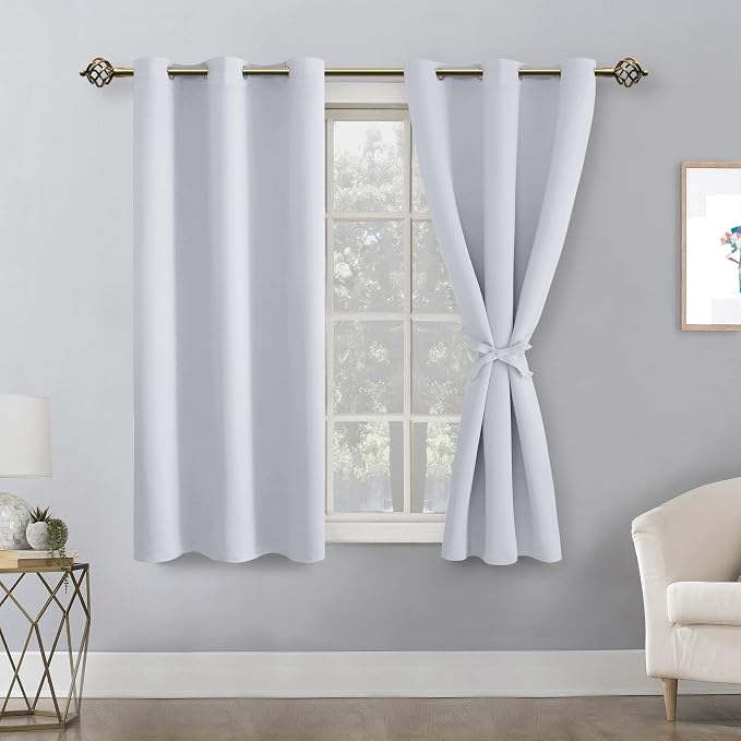 Short Blackout Curtains for Bedroom, 2 Panels Greyish White W42xL45 | Thermal - Image 8