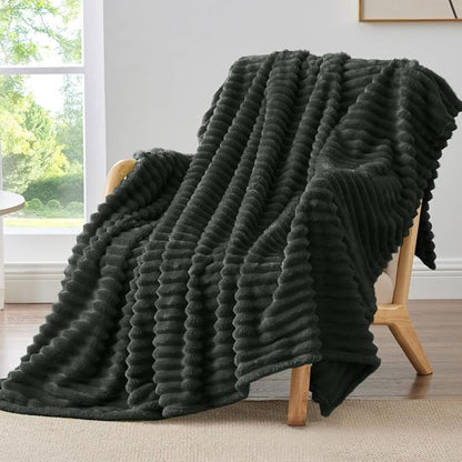 BEDELITE Striped Fleece Throw Blanket, Charcoal Grey, Soft Cozy, Lightweight by BEDELITE