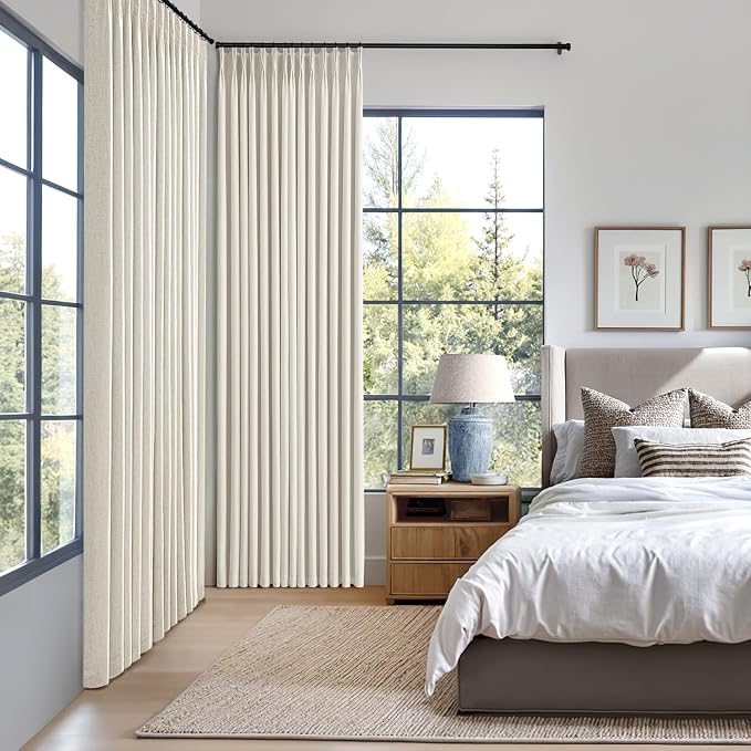 MIULEE Natural Pinch Pleated 100% Blackout Linen Curtains 40x92 Inches | Room - Image 2